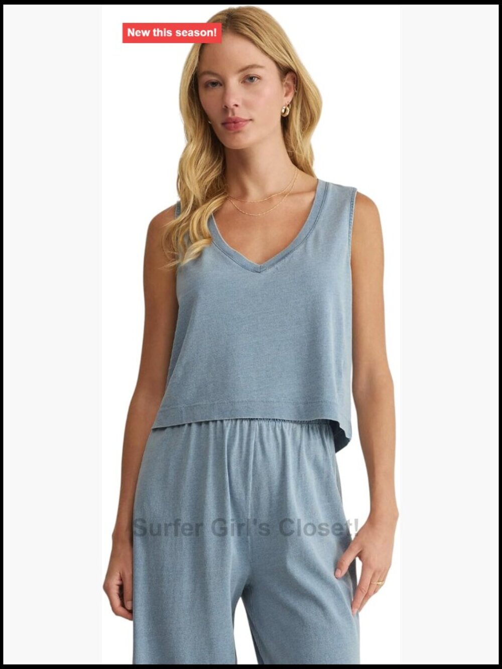 Z Supply Sloane V-Neck Denim Tank, Sleeveless, Lightweight Linen Rayon